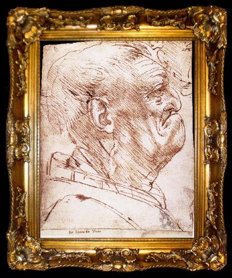 framed  LEONARDO da Vinci Grotesque profile of a man, ta009-2